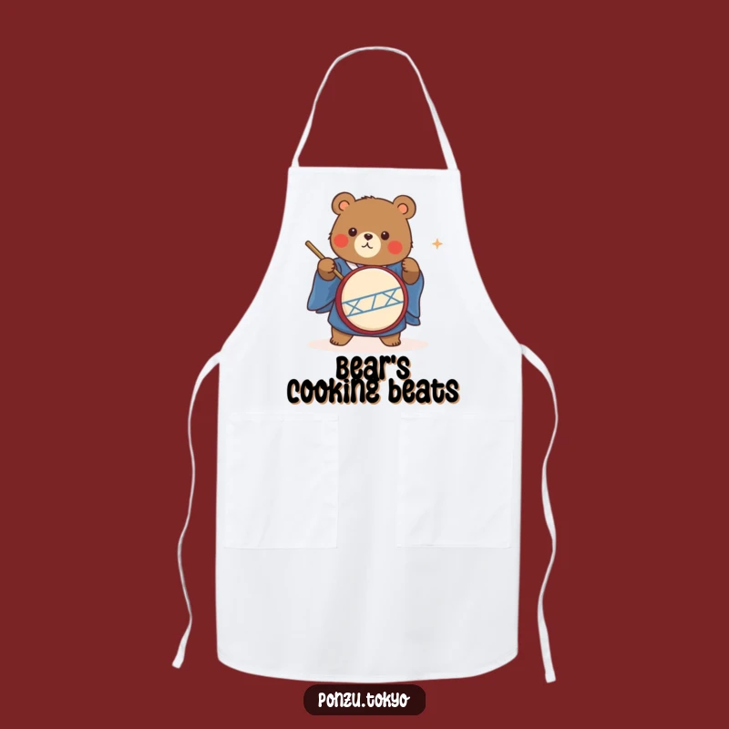 Funny Bear Taiko Drummer Apron: Music Bear Kimono Cooking Apron Funny Gift