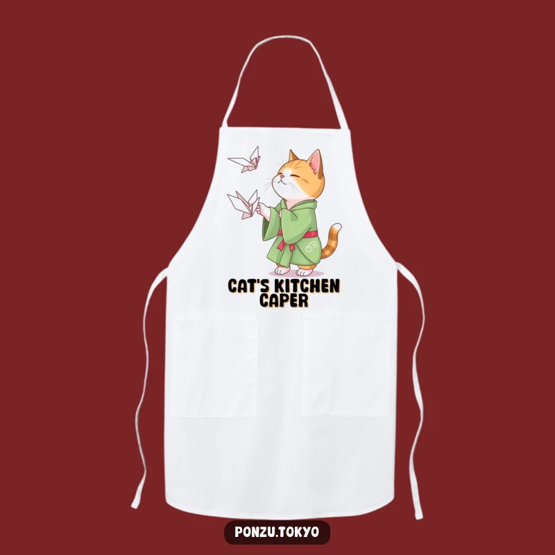 Funny Cat Origami Apron: Crane Hunter Cat Kimono Cooking Apron Funny Gift