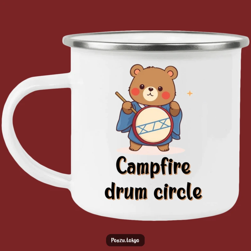 Funny Bear Taiko Drummer Camping Mug: Adventure Bear Music Mug Funny Gift
