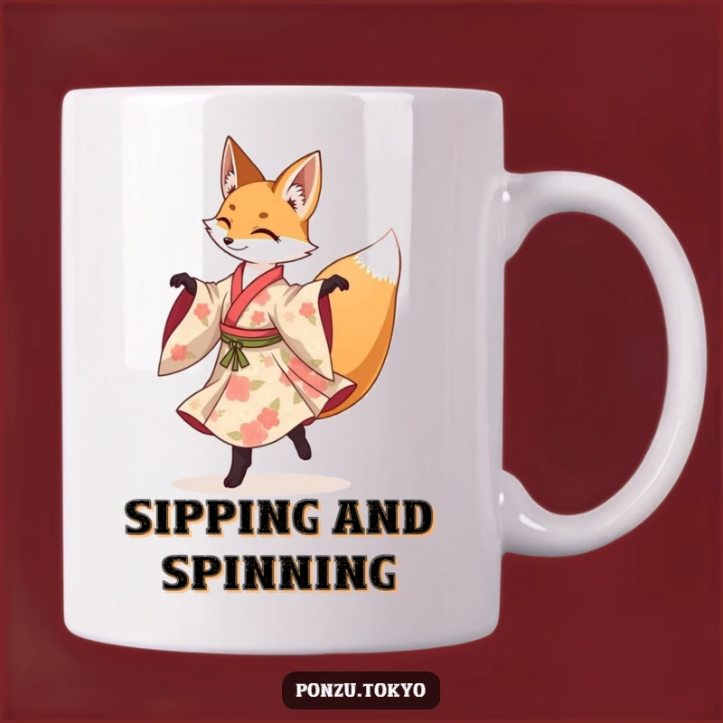 Funny Fox Pirouette Mug: Graceful Fox Kimono Dancer Funny Gift