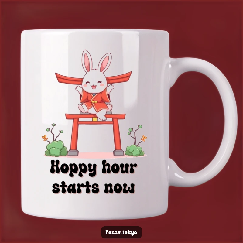 Funny Bunny Kimono Leap Mug: Joyful Bunny Torii Gate Jumping Funny Gift