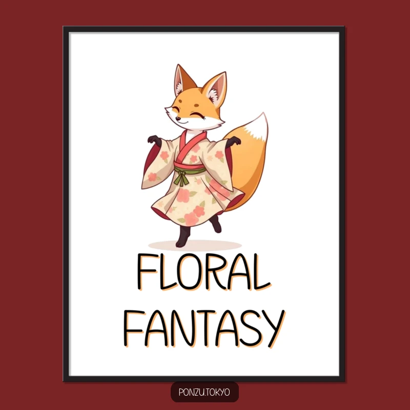 Funny Fox Pirouette Digital Art: Graceful Fox Kimono Print Funny Gift
