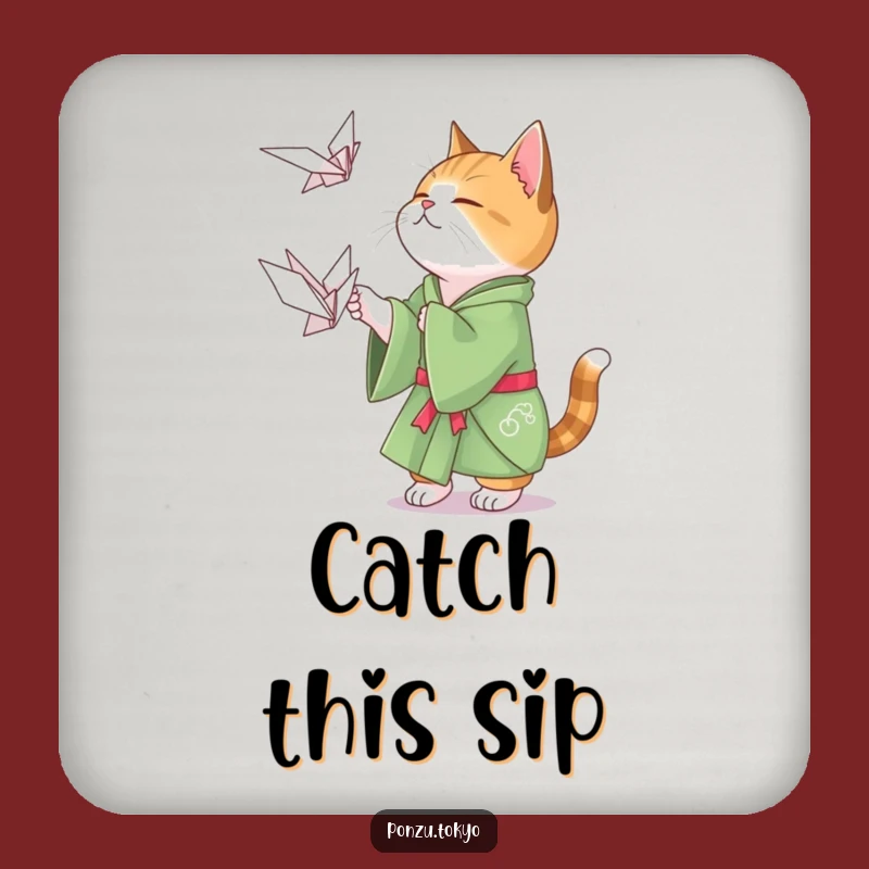 Funny Cat Origami Coaster: Crane Hunter Cat Drink Coaster Funny Gift