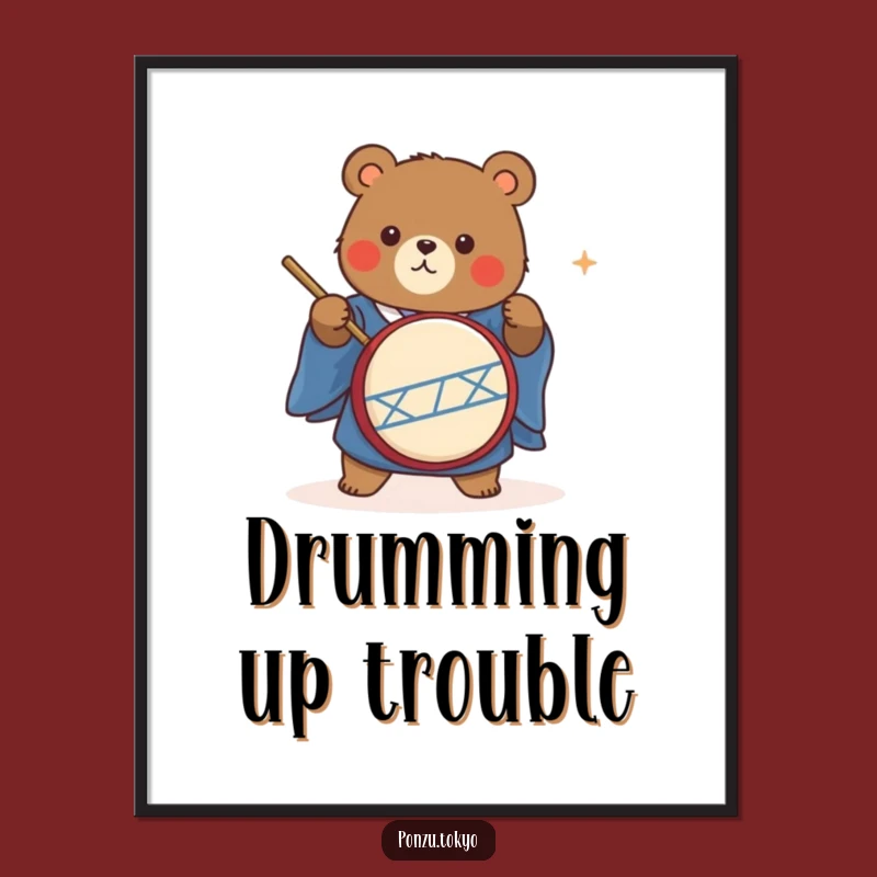 Funny Bear Taiko Drummer Poster: Energetic Bear Kimono Art Funny Gift