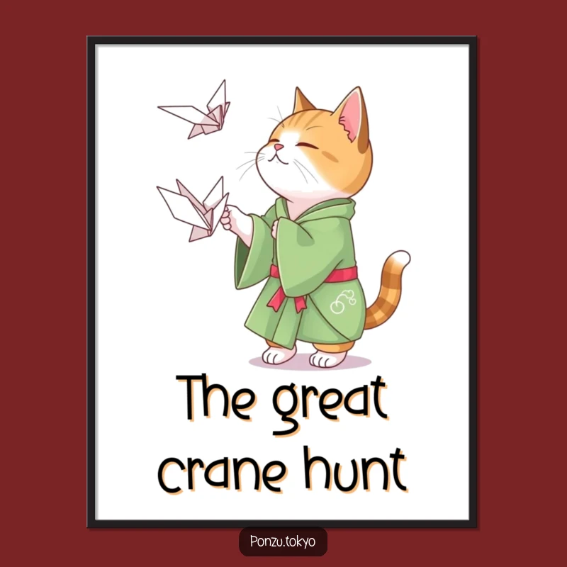 Funny Cat Origami Poster: Playful Cat Kimono Art Funny Gift