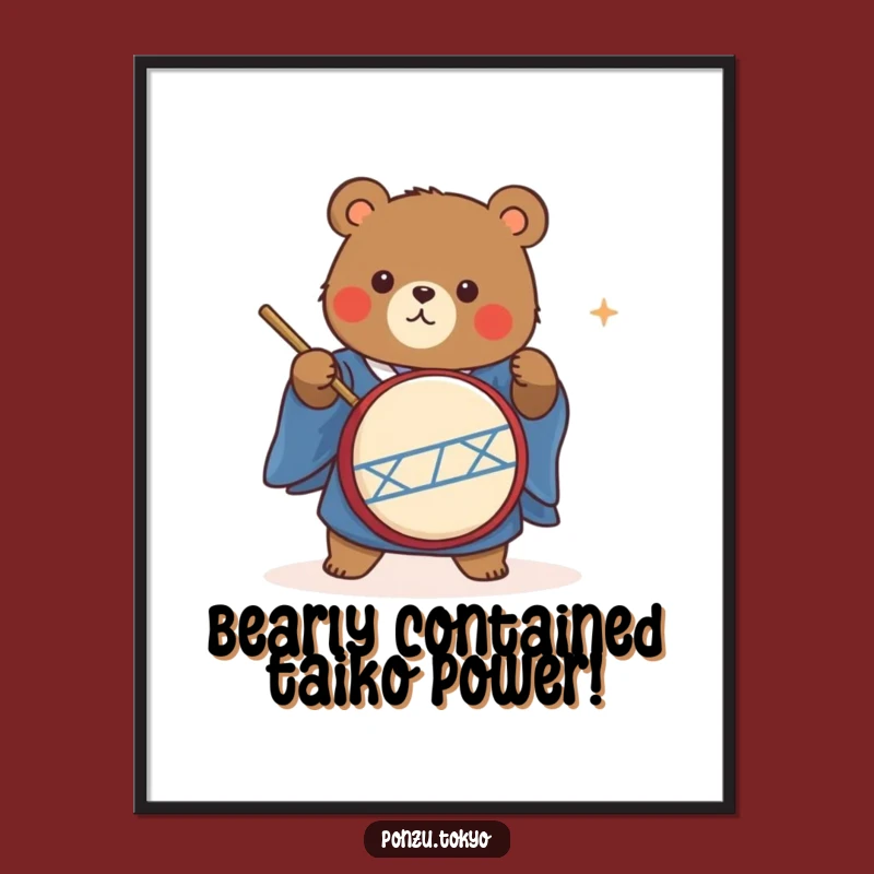 Free Printable Bear Art: Funny Kimono Taiko Drumming Downloadable Wall Decor