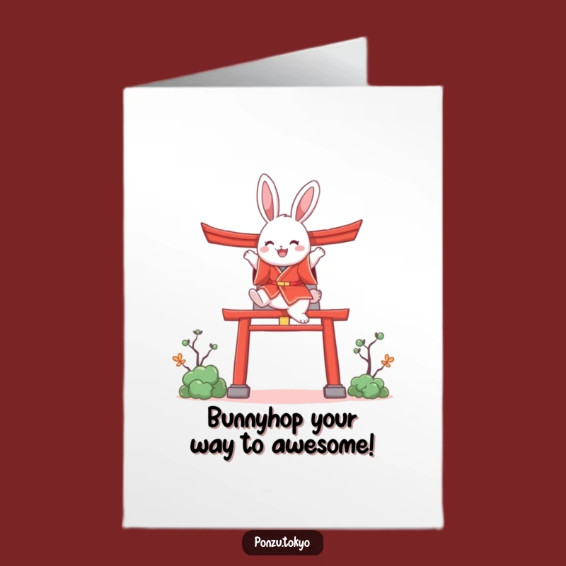 Free Printable Bunny Birthday Card: Funny Leaping Kimono Rabbit Downloadable Gift