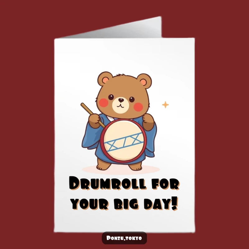 Free Printable Bear Birthday Card: Funny Taiko Drumming Kimono Bear Downloadable Gift