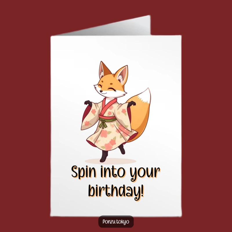 Free Printable Fox Birthday Card: Funny Pirouetting Kimono Fox Downloadable Gift