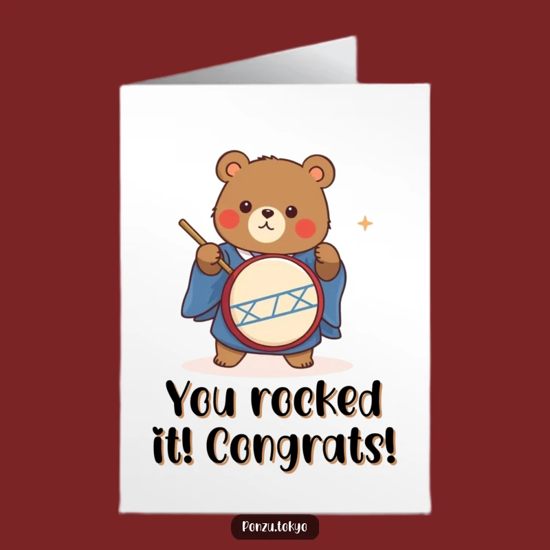 Free Printable Congrats Card: Funny Bear Taiko Drumming Kimono Downloadable