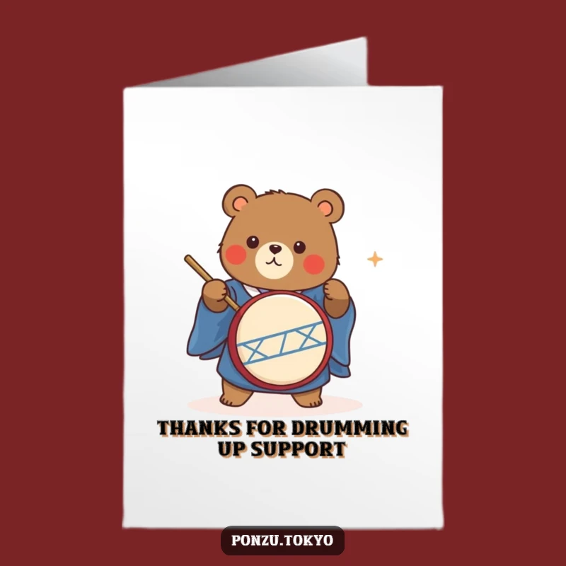 Free Printable Thank You Card: Bear Kimono Taiko Drumming Downloadable Gift