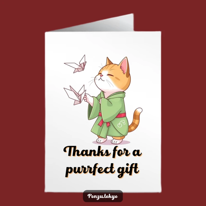 Free Printable Thank You Card: Cat Kimono Origami Crane Downloadable Gift
