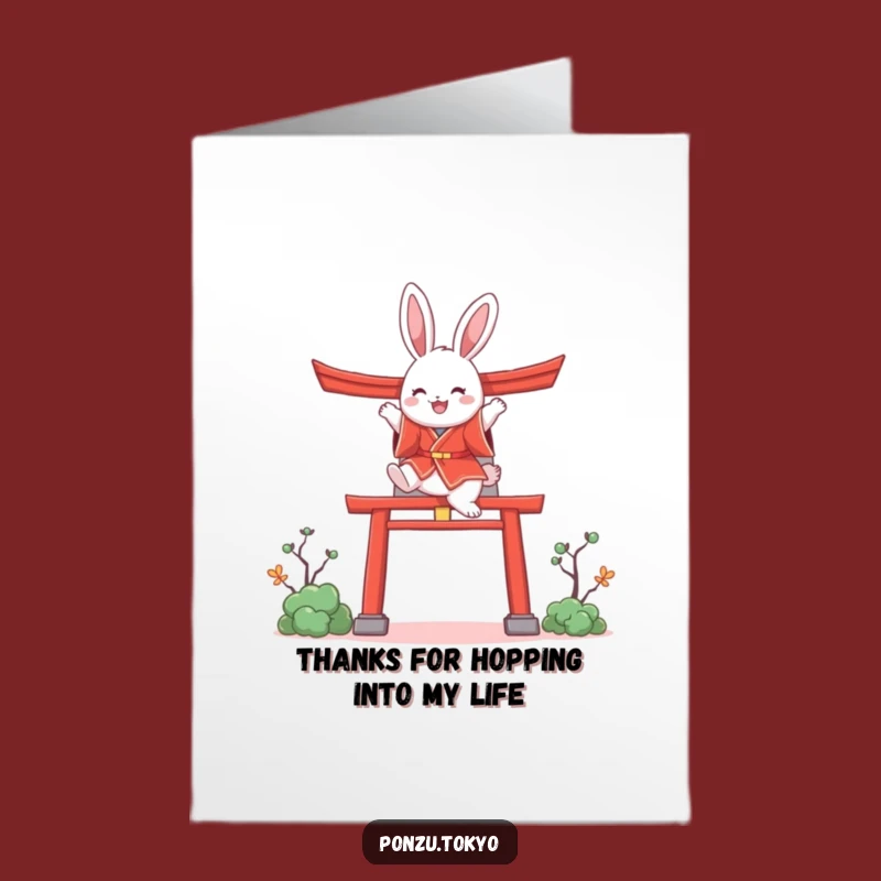 Free Printable Thank You Card: Bunny Kimono Leaping Joyfully Downloadable Gift