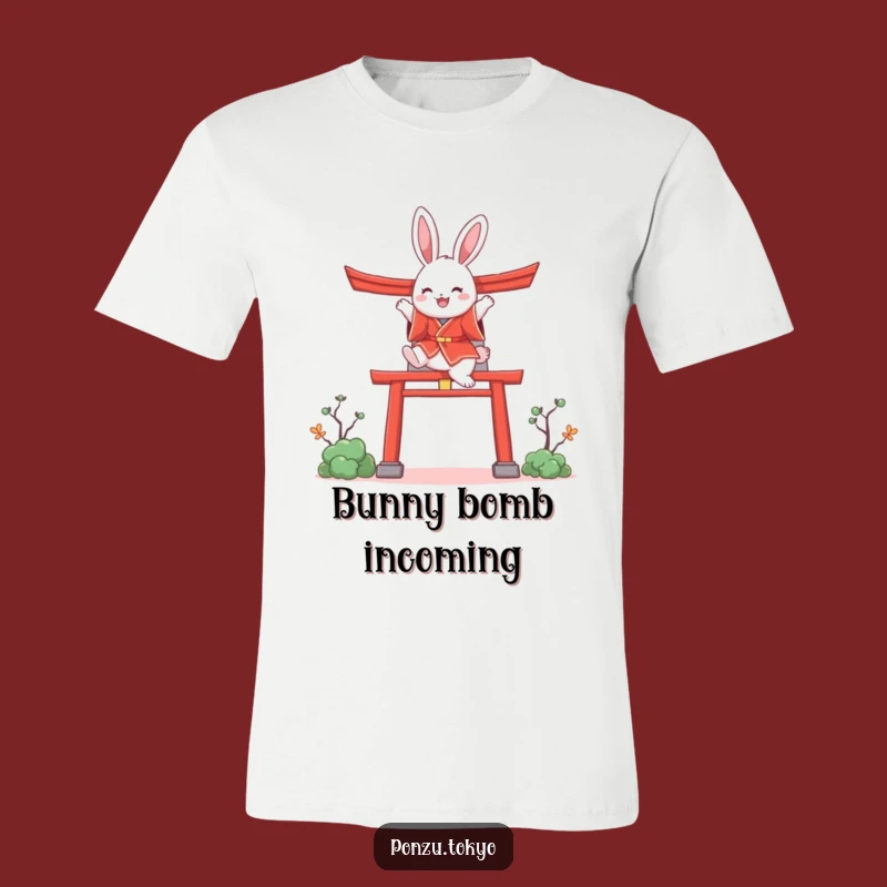 Funny Bunny Kimono T-Shirt: Joyful Bunny Torii Gate Jumping Tee Funny Gift